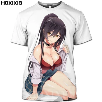 HOXIXIB Erkekler Tshirt Kadın Streetwear Manga Loli Seksi Kız Anime T Shirt 3D Baskı Hentai Bikini Plaj Güzellik Tanrıçası Yaz O Boyun