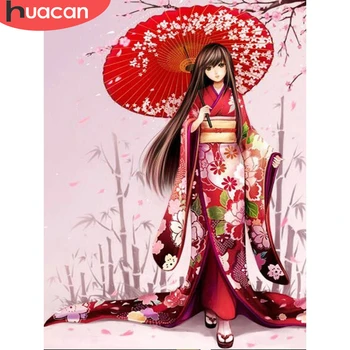 HUACAN Kimono Kız Mozaik DIY Elmas Boyama Karikatür Çapraz Dikiş Tam Kare Matkap Elmas nakış kitleri Dekorasyon Ev