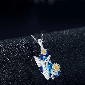 Hummingbird Kolye Kadınlar Kızlar için Mavi Ay Kolye Ayçiçeği Dekorasyon Kişilik Zarif Basit Doğum Günü Arkadaş Hediye