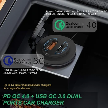 Hızlı Şarj 4.0 PD QC 3.0 USB araba şarjı 12V 24V 60W USB priz Hızlı Şarj İçin Araba, Tekne, Kamyon, RV, Motosiklet