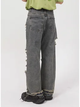 IEFB erkek Giyim Sonbahar günlük kot Erkekler Yeni Kore Moda Kişiselleştirilmiş Düz Tüp Delik Erkek Pantolon Vintage Geniş Bacak 9A3171