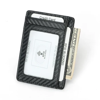 Ince Karbon Fiber Kredi kart tutucu Mini RFID Cüzdan Deri Siyah İş kart tutucu Erkekler İçin Basit Çanta Çanta