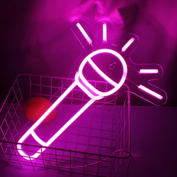 Ineonlife Neon Burcu LED mikrofon tasarım Pembe Gece lambaları USB Anahtarı duvar sanatı asılı ışık Dükkanı ev odası şarkı müzik Dekor