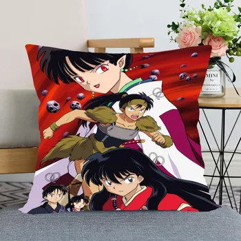 Inuyasha Anime Karakter Dekorasyon Kare Polyester Yumuşak Yastık Kılıfı 45x45cm Ev Yatak Odası Ofis Otel Dekoratif Yastık Kılıfı. .