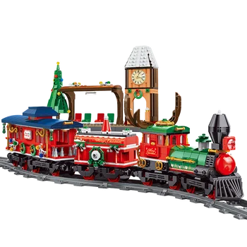 Inşaat oyuncak trenler 1217 adet Uzaktan Kumanda Noel Tren Yapı Taşları MOC Tuğla Elektrikli Demiryolu Tren Modeli Kitleri Hediyeler
