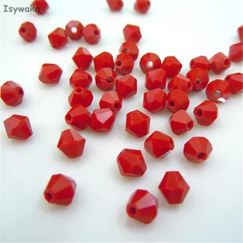 Isywaka Satış katı kırmızı 6mm 48 ADET Bicone Avusturya kristal boncuklar charm Cam Boncuk Gevşek ara boncuk DIY Takı Yapımı için