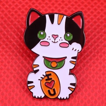 Japon Şanslı kedi broş Maneki Neko Servet Meww emaye pin Sevimli ceketler sırt Çantası Dekor
