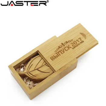 JASTER 1 ADET ücretsiz özel logo ahşap yaprak + ambalaj kutusu usb flash sürücü Bellek sopa kalem sürücü pendrive 8GB 16GB 32GB 64GB hediye