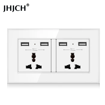 JHJCH kristal cam panel 146 * 86mm 3 delikli evrensel anahtar priz ve neon ışık + USB şarj portu çıkış 5 v 2.1 A