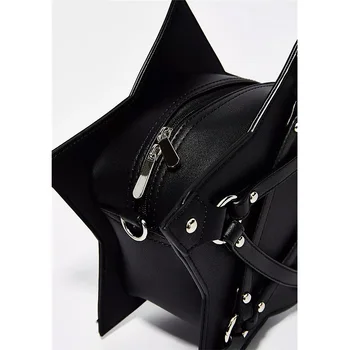 JIEROTYX Koyu Gotik Pentagram omuzdan askili çanta Unisex Punk Tasarımcı Casual Tote Kadın Moda Retro Çanta Hediyeler Siyah Deri