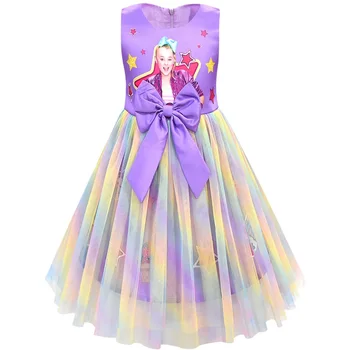 JoJo Siwa Kız Çocuk Balo Prenses Elbise Yay Düğüm Sevimli Gökkuşağı Parti doğum günü hediyesi Cosplay Kostüm Giysileri Bebek 4-11T