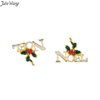 Julie Wang 10 ADET Noel Elemanı Sevimli Kolye NOEL Mektup Altın Renk Alaşımlı Taban Emaye Takılar Yapma Dekorasyon Aksesuarları