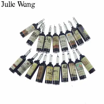 Julie Wang 10 adet Siyah Reçine Şarap Şişeleri Charms Kolye Süspansiyon Kolye Takı Yapımı Küpe Aksesuar