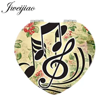 JWEIJIAO piyano klavyesi Nota Çiçekler Kalp Cep Aynası PU Deri Kompakt Katlanır 1x / 2x makyaj aynası Müzik Severler için