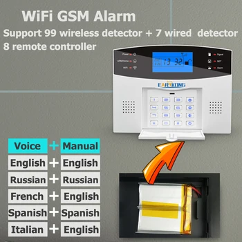 Kablolu ve Kablosuz WiFi GSM Ev hırsız güvenlik alarmı Sistemi 433 MHz İspanyolca Fransızca İngilizce Rusça İtalyanca Dil Interkom APP