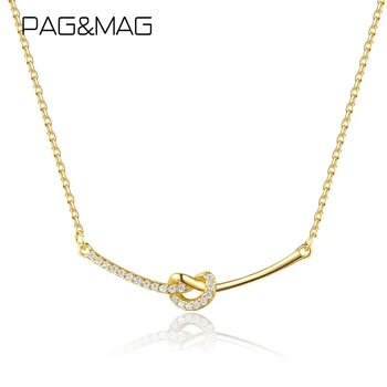 Kadın 925 ayar gümüş düğüm kolye 14k altın renk kaplama zirkon tasarımcı moda Charm zincir ışık lüks kolye kolye