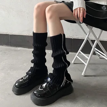 Kadın Fermuar bacak ısıtıcısı Lolita Uzun Çorap Örme Sıcak ayak koruyucu Punk Ayak Bileği İsıtıcı diz üstü çorap Sonbahar Kış JK Çizme Manşet