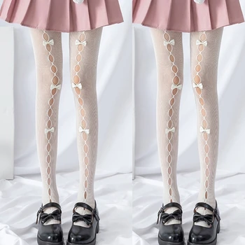 Kadın JK Kızlar Hollow Out Delik balık ağı külotlu çorap Çorap Tatlı El Yapımı İlmek Japon Lolita Kawaii Streç Lolita Tayt