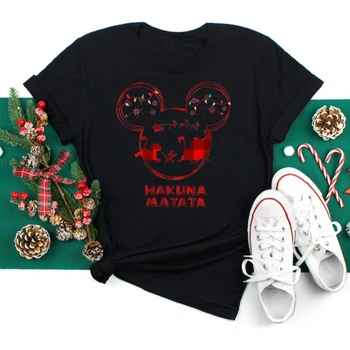 Kadın Moda Noel T Shirt Komik Mickey Minnie Üstleri Rahat Kısa Kollu sıfır yaka bluzlar Disney Kawaii Tees Kadın T-shirt