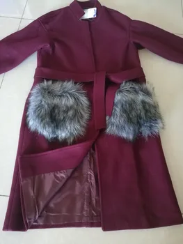 Kadın Sonbahar Kış Palto Ceket Yün Kürk Pocekts Uzun Parka Sıcak Dış Giyim Bahar casaco feminino