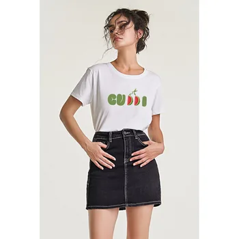 Kadın Yaz Rahat Meyve Mektubu Baskı T Shirt Bayan O Boyun Kısa Kollu Tişörtü Kadın Gömlek Üst Tasarımcı Giyim