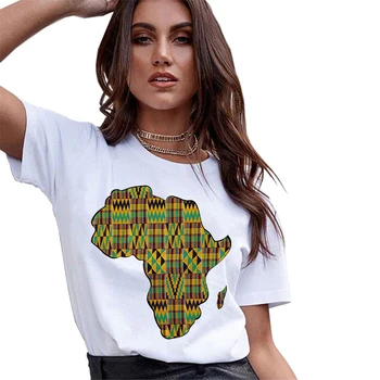 Kadınlar Büyük Boy T-shirt Elbise Üstleri Moda Karikatür Afrika Baskı Bayan Tees Tişörtleri Kadın Tshirt Grafik Kawaii T-Shirt
