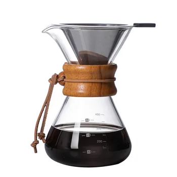Kahve Makinesi Üzerine dökün 400/600/800 / 1000ML Yeniden Kullanılabilir Paslanmaz Çelik Filtre kahve damlatıcı Anti-Haşlanma Ahşap Saplı