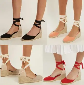 Kama Sandalet Yaz Roma Düz Renk Kenevir Halat Lace Up Büyük Boy Bayanlar Rahat Platform plaj ayakkabısı Sandalias Romanas Mujer