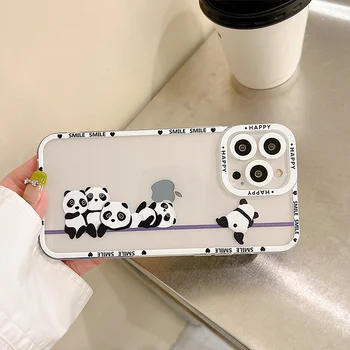 Kamera Koruma iPhone 14 Pro Sevimli Temizle Panda Karikatür Telefon Kapak iPhone 11 12 13 Pro Max X XR XS Max 7 8 Artı