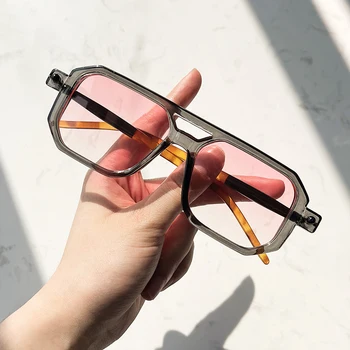 KAMMPT Vintage Kare Güneş Gözlüğü Erkekler için Moda 2022 Retro Çift Köprü Erkek güneş gözlüğü Gözlük Moda Marka Tasarım Tonları