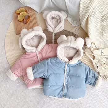 Kapşonlu Bebek kışlık ceketler Yumuşak Peluş Astar Çocuk Mont Kız Erkek Parkas Sıcak Çocuk Giyim Giyim Bebek Giysileri