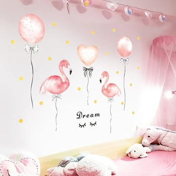 Karikatür Flamingo Unicorn Balon duvar çıkartmaları Prenses Kız Yatak Odası Arka Plan Duvar Dekor Çıkarılabilir PVC Çıkartmaları Duvar Kağıtları