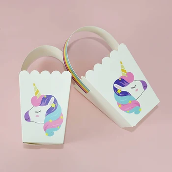 Karikatür Hayvan Unicorn Kağıt Torbalar Unicorn Parti Gökkuşağı Hediye Kutuları Çocuklar Doğum Günü Malzemeleri Favor Ambalaj Çanta Sepeti Dekorasyon