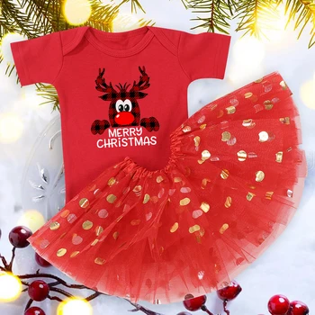 Karikatür Kardan Adam Yenidoğan Bebek Kırmızı Romper Merry Christmas Kek Kısa Kollu Elbiseler Tutu Kız Kıyafetler Tulum Noel En İyi Hediyeler