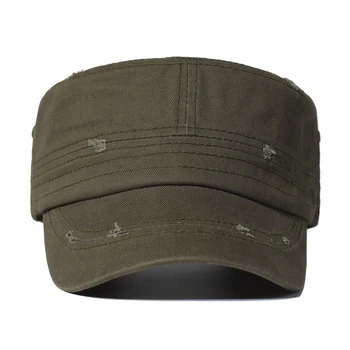 Katı Pamuk Askeri Kapaklar Erkekler Sıkıntılı Şapka Ayarlanabilir Harbiyeli Ordu Kapaklar Benzersiz Tasarım Vintage Düz Üst Kapağı