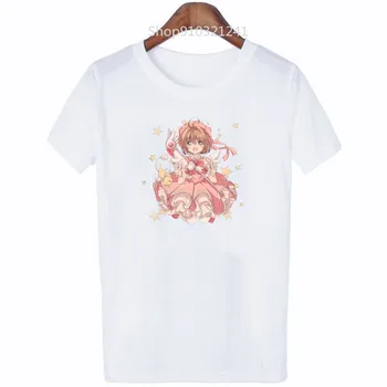Kawaii Kadın Anime kısa kollu t-shirt Yaz Sevimli Cardcaptor Sakura T-shirt Baskılı Harajuku Tişört Grafik Üstleri Tee Kadın