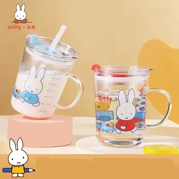 Kawaii Miffy damlatmaz bardak Çocuk Karikatür Cam Bardak Taşınabilir damlatmaz bardak Kullanışlı Fincan Çift Kahve Soğuk İçecek Bardağı Aksesuarları Hediye