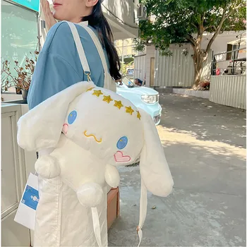 Kawaii Sanrioed Peluş Sırt Çantası Çizgi Film Melodi Kuromi Cinnamoroll omuzdan askili çanta Peluş doldurulmuş oyuncak Okul Çantası Çocuk Bebek Hediye