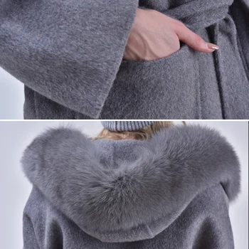 Kaşmir Ceket Kadın Bayanlar El Yapımı Kadın Tilki Kürk Yaka Yün Ceket Rahat Kış Yün Ceket Yün Palto Kaşmir Ceket