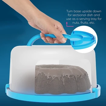 Kek Cupcake Taşıyıcı İle Kapak Ve Kolu + Kek Standı Plaka Kubbe İle 10 İnç Yuvarlak kek Konteyner Tutucu İle Kapak Mavi
