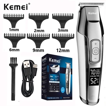 Kemei KM - 5027 Profesyonel Saç Kesme Sakal Düzeltici Erkekler için Ayarlanabilir Hız LED Dijital Oyma Makası Elektrikli Tıraş Makinesi