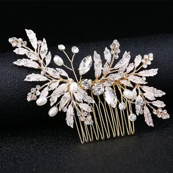 KMVEXO Yapraklar Düğün Gelin Saç Combs Vintage Kristal İnciler Tokalar Balo Parti Takı Saç Aksesuarları Pins Kadınlar için