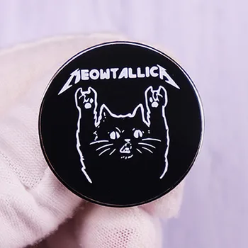 Komik Meowtallica Kedi Rock Müzik Broş Pins Emaye Metal Rozetleri Yaka Pin Broş Ceketler Kot moda takı Aksesuarları