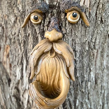 Komik Yaşlı Adam Ağacı Yüz Kuş Besleyiciler Bahçe Sanat Açık Ağacı Eğlenceli Yaşlı Adam Yüz Heykel Tuhaf Ağaç Yüz Bahçe Dekor