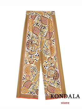 KONDALA Vintage Çiçekli Baskı Rahat Yumuşak Kadın Takım Elbise Gevşek Gömlek + Yüksek Bel Geniş Bacak Pantolon Moda 2022 Büyük Boy Düz Setleri