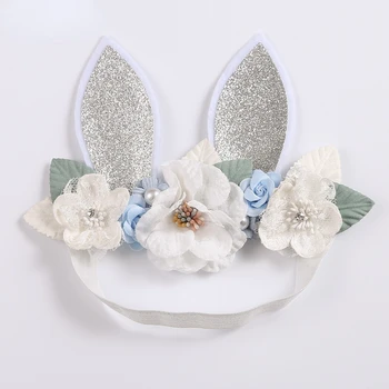 Kore Glitter Tavşan Kulakları Örgü Dantel Çiçekler çocuk Şapkalar Yeni Sevimli Şenlikli Çiçek Kafa Bandı Aksesuarları Bebek Kız için