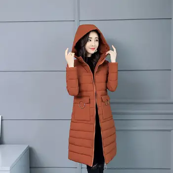 Kore Moda Uyarmak Aşağı Parkas Kadın Kapşonlu Kış Ceket İnce Aşağı pamuklu uzun Ceket Katı Casual Kadın Boy Kalın Dış Giyim