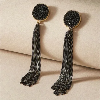 Kore modası takı Piercing Kulak Mizaç Trendy Vintage Siyah Tam Matkap 925 Gümüş İğne Püsküller Uzun sallanan küpe