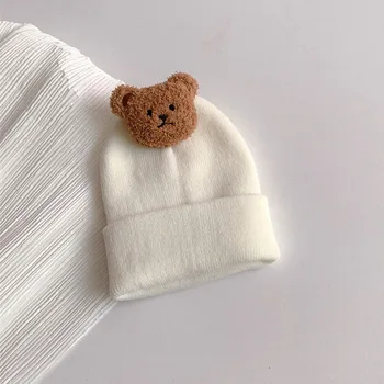 Kore Tarzı Karikatür Ayı Bebek Şapka Sıcak Sonbahar Kış Örme Yenidoğan Kap Yumuşak Sevimli Bebek Yürüyor Tığ Bere bonnets