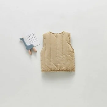 Kore Tarzı Yeni Kış Bebek Kız Erkek Yelek Kahverengi Kayısı Kolsuz V Yaka Polar Yelek Kalın Ceket Yenidoğan Giysileri E0402